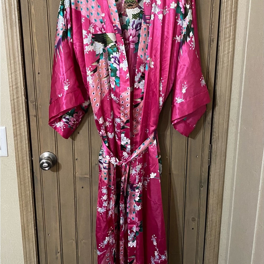 Vintage 1980's Art Deco Floral Peacock Kimono Sty… - image 1